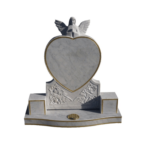 Marble White and gold trimmed headstone